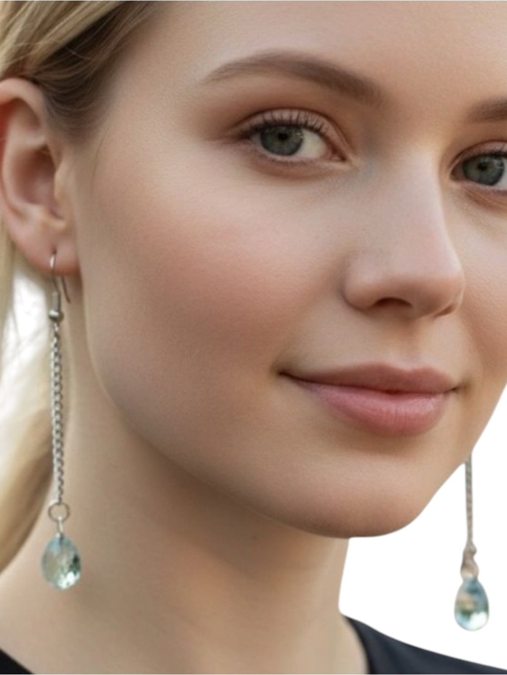 Hand Crafted Blue Teardrop Crystal Chain Earrings NWT
